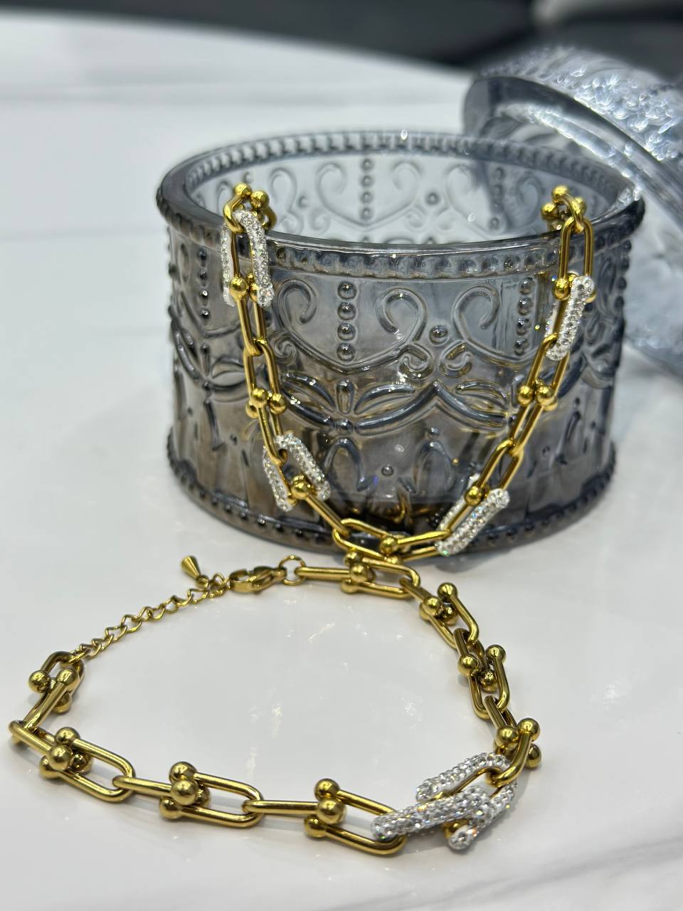 PARURE TIFFANY 4 PIECES EN ACIER INOXYDABLE