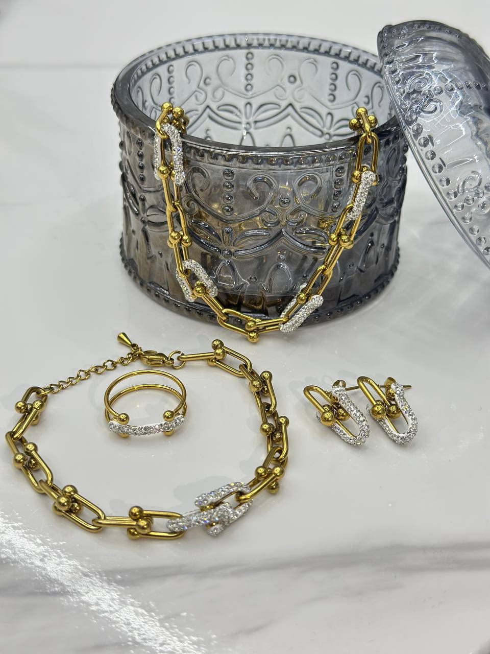 PARURE TIFFANY 4 PIECES EN ACIER INOXYDABLE